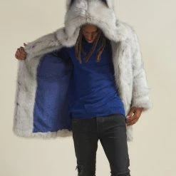 SpiritHoods LLC Arctic Wolf Luxe Classic Faux Fur Coat | Men's NIGHT TIME STYLE