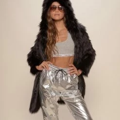 SpiritHoods LLC Black Wolf Plaid Hooded Faux Fur Coat | Women's