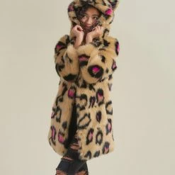 SpiritHoods Pink Spotted Leopard Classic Faux Fur Coat | Women's NIGHT TIME STYLE