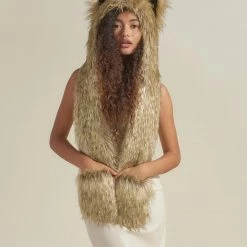 SpiritHoods LLC Glitter Sun Wolf Collector Edition Faux Fur Hood | Women's DAY TIME STYLE
