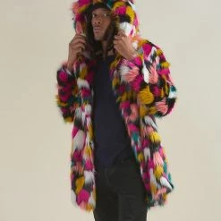 SpiritHoods LLC Rainbow Butterfly Hooded Faux Fur Coat | Men's COLORFUL PARTY ANIMALS