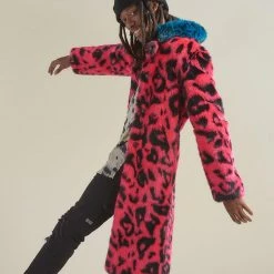 SpiritHoods LLC COLORFUL PARTY ANIMALS Pink Panther Calf Length Faux Fur Coat | Men's