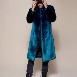 SpiritHoods LLC NIGHT TIME STYLE Royal Wolf Luxe Calf Length Faux Fur Coat | Men's