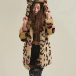 SpiritHoods Pink Spotted Leopard Classic Faux Fur Coat | Women's NIGHT TIME STYLE