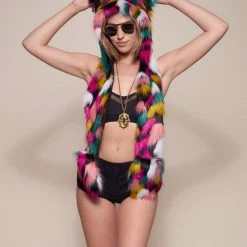SpiritHoods LLC Rainbow Leopard Collector Edition Faux Fur Hood | Women's VIBRANT COLORS