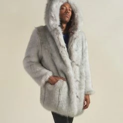 SpiritHoods LLC Arctic Wolf Luxe Classic Faux Fur Coat | Men's NIGHT TIME STYLE