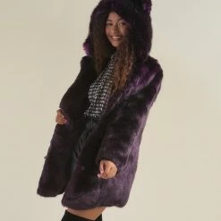 SpiritHoods LLC Midnight Wolf Luxe Classic Faux Fur Coat | Women's