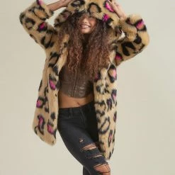 SpiritHoods Pink Spotted Leopard Classic Faux Fur Coat | Women's NIGHT TIME STYLE