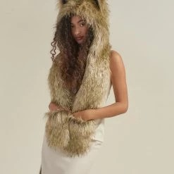 SpiritHoods LLC Glitter Sun Wolf Collector Edition Faux Fur Hood | Women's DAY TIME STYLE