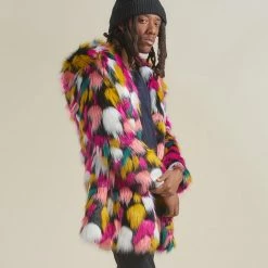 SpiritHoods LLC Rainbow Butterfly Hooded Faux Fur Coat | Men's COLORFUL PARTY ANIMALS