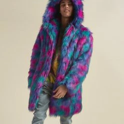 SpiritHoods LLC Northern Lights Calico Leopard Classic Faux Fur Coat | Men's
