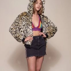 SpiritHoods LLC Ocelot Luxe Classic Faux Fur Bomber Jacket | Women's