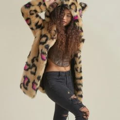 SpiritHoods Pink Spotted Leopard Classic Faux Fur Coat | Women's NIGHT TIME STYLE