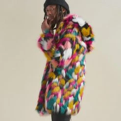 SpiritHoods LLC Rainbow Butterfly Hooded Faux Fur Coat | Men's COLORFUL PARTY ANIMALS
