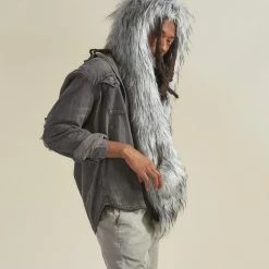 SpiritHoods LLC Glitter Moon Wolf Collector Edition Faux Fur Hood | Men's DAY TIME STYLE