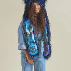 SpiritHoods LLC Artist Edition Lora Zombie Galaxy Cat Faux Fur Hood | Women's DAY TIME STYLE