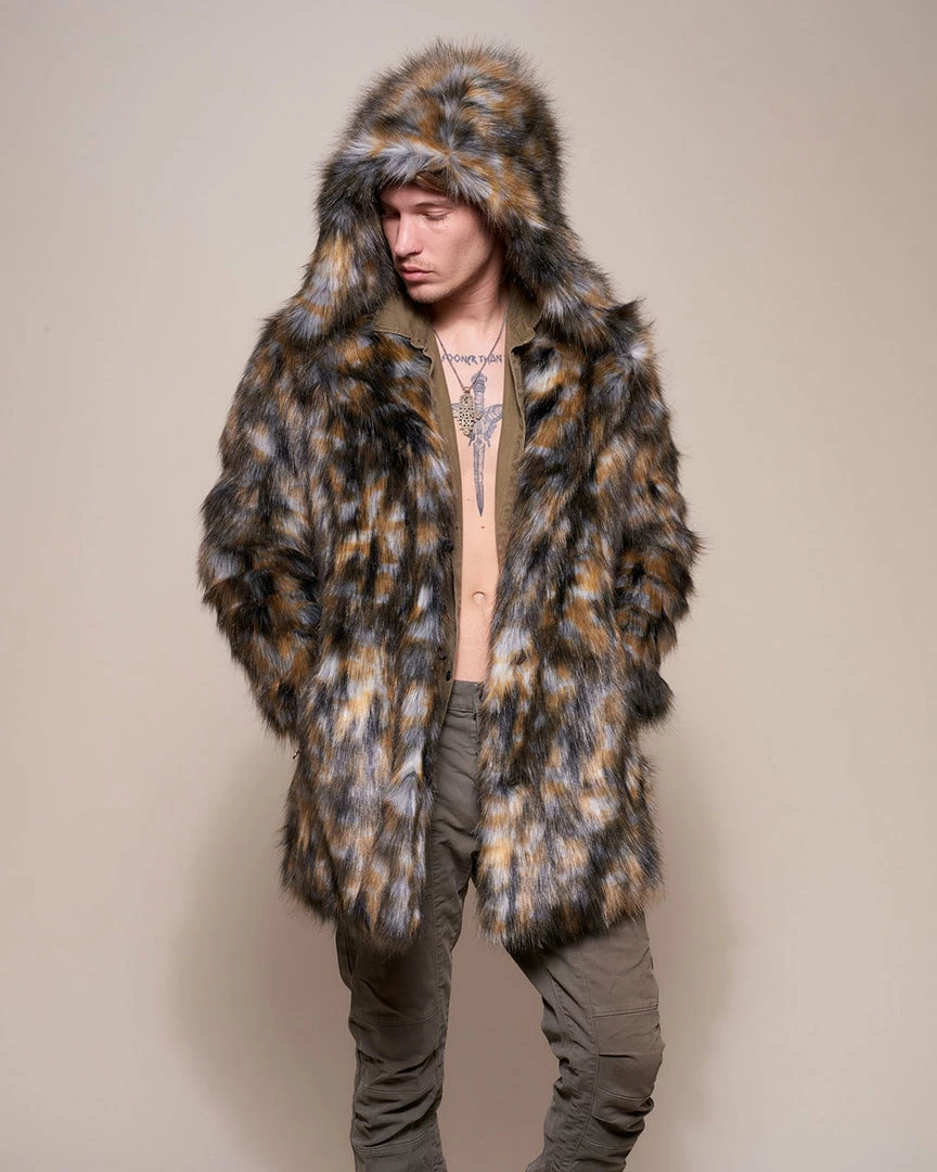 SpiritHoods LLC NIGHT TIME STYLE Brindle Wolf Hooded Faux Fur Coat | Men's 7 SpiritHoods LLC NIGHT TIME STYLE Brindle Wolf Hooded Faux Fur Coat | Men's