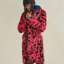 SpiritHoods LLC COLORFUL PARTY ANIMALS Pink Panther Calf Length Faux Fur Coat | Men's
