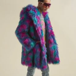 SpiritHoods LLC Northern Lights Calico Leopard Classic Faux Fur Coat | Men's