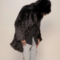 SpiritHoods LLC FESTIVAL SALE Black Wolf Plaid Hooded Faux Fur Coat | Men's