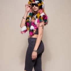 SpiritHoods LLC Rainbow Butterfly Hooded Faux Fur Shawl | Women's