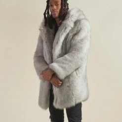 SpiritHoods LLC Arctic Wolf Luxe Classic Faux Fur Coat | Men's NIGHT TIME STYLE