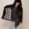 SpiritHoods LLC FESTIVAL SALE Black Wolf Plaid Hooded Faux Fur Coat | Men's