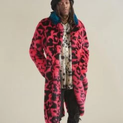 SpiritHoods LLC COLORFUL PARTY ANIMALS Pink Panther Calf Length Faux Fur Coat | Men's