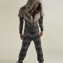 SpiritHoods LLC Grazer Wolf Artist Edition Faux Fur Animal Onesie | Men's