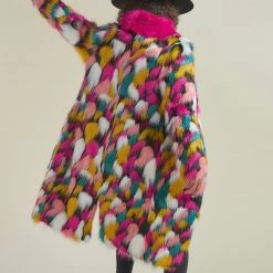 SpiritHoods LLC Rainbow Butterfly Calf Length Faux Fur Coat | Women's COLORFUL PARTY ANIMALS