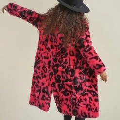 SpiritHoods LLC COLORFUL PARTY ANIMALS Pink Panther Calf Length Faux Fur Coat | Women's