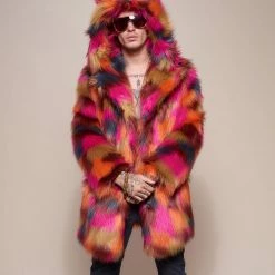 SpiritHoods LLC Calico Leopard Classic Faux Fur Coat | Men's COLORFUL PARTY ANIMALS