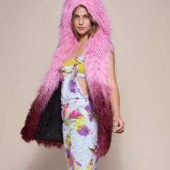 SpiritHoods LLC Pink Ombre Alpaca Hooded Faux Fur Vest | Women's