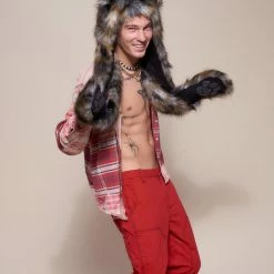 SpiritHoods LLC Brindle Wolf Collector Edition Faux Fur Hood | Men's DAY TIME STYLE
