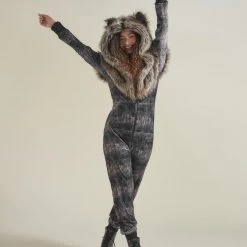 SpiritHoods LLC Grazer Wolf Artist Edition Faux Fur Animal Onesie | Women's DAY TIME STYLE