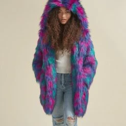 SpiritHoods LLC Northern Lights Calico Leopard Classic Faux Fur Coat | Women's