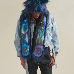 SpiritHoods LLC DAY TIME STYLE Artist Edition Lora Zombie Galaxy Cat Faux Fur Hood | Men's