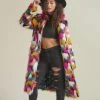 SpiritHoods LLC Rainbow Butterfly Calf Length Faux Fur Coat | Women's COLORFUL PARTY ANIMALS