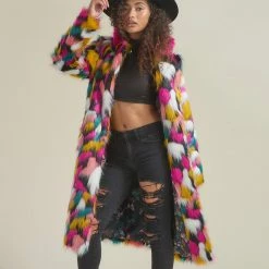 SpiritHoods LLC Rainbow Butterfly Calf Length Faux Fur Coat | Women's COLORFUL PARTY ANIMALS