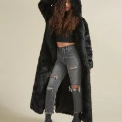 SpiritHoods LLC Black Panther Classic Faux Fur Long Coat | Women's BACK-IN-STOCK