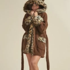 SpiritHoods LLC Leopard Classic Short Faux Fur Robe | Women's NEW