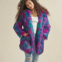 SpiritHoods LLC Northern Lights Calico Leopard Classic Faux Fur Coat | Women's