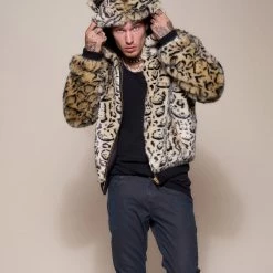 SpiritHoods LLC Ocelot Luxe Classic Faux Fur Bomber Jacket | Men's PREMIUM DESIGNS