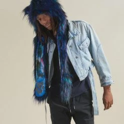 SpiritHoods LLC DAY TIME STYLE Artist Edition Lora Zombie Galaxy Cat Faux Fur Hood | Men's