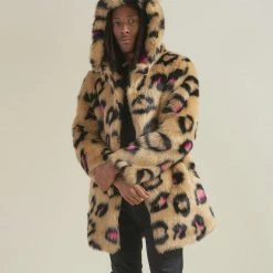 SpiritHoods Pink Spotted Leopard Classic Faux Fur Coat | Men's NIGHT TIME STYLE