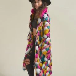 SpiritHoods LLC Rainbow Butterfly Calf Length Faux Fur Coat | Women's COLORFUL PARTY ANIMALS