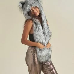 SpiritHoods LLC DAY TIME STYLE Glitter Moon Wolf Collector Edition Faux Fur Hood | Women's