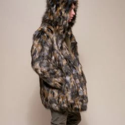 SpiritHoods LLC NIGHT TIME STYLE Brindle Wolf Hooded Faux Fur Coat | Men's 10 SpiritHoods LLC NIGHT TIME STYLE Brindle Wolf Hooded Faux Fur Coat | Men's