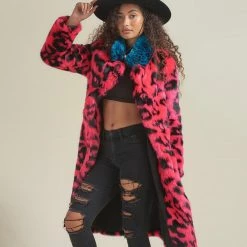 SpiritHoods LLC COLORFUL PARTY ANIMALS Pink Panther Calf Length Faux Fur Coat | Women's