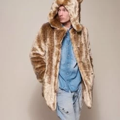 SpiritHoods NIGHT TIME STYLE African Golden Cat Luxe Classic Faux Fur Coat | Men's